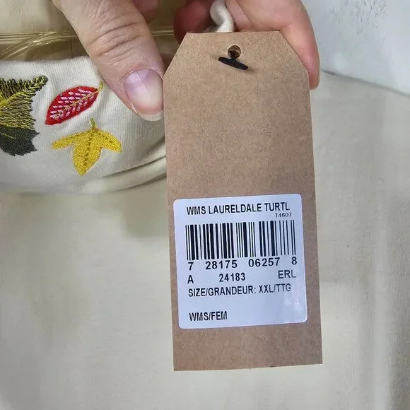 Woolrich Embroidered Turtleneck Top XXL Ivory Leaves Thanksgiving Autumn Teacher - Picture 4 of 10